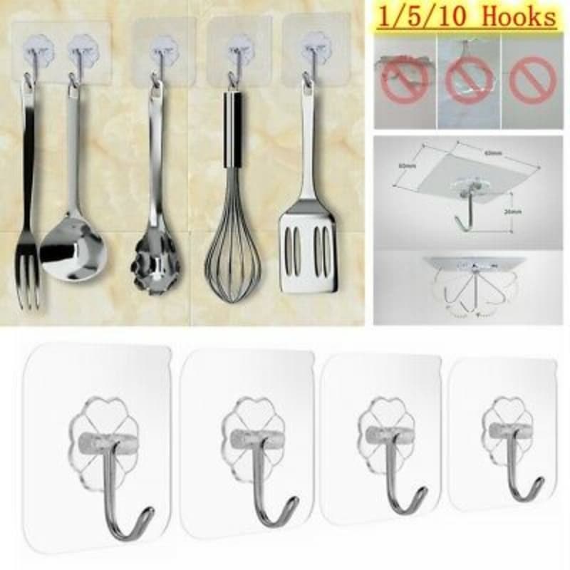 6PC Transparent 10x super strong self adhesive wall hooks Door Wall Hangers