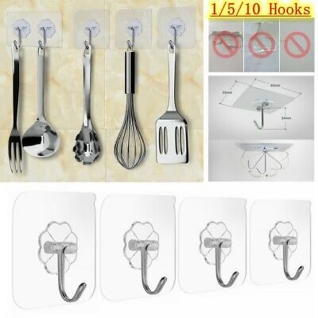 6PC Transparent 10x super strong self adhesive wall hooks Door Wall Hangers