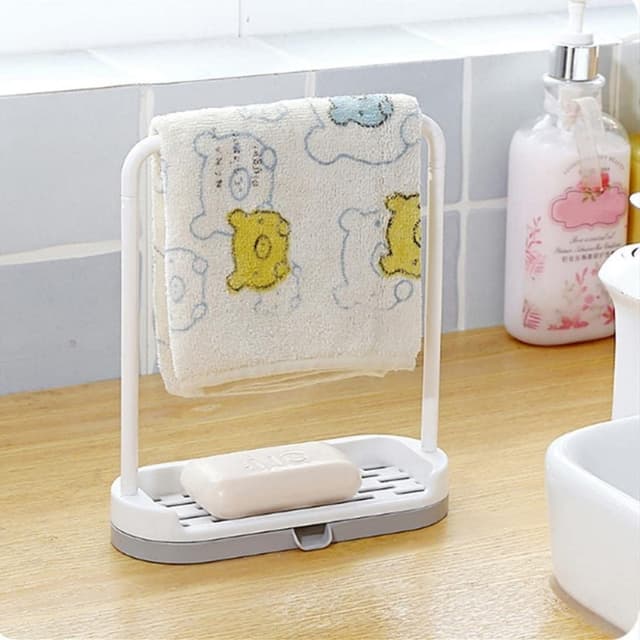 Mini Self Stand Bathroom and Kitchen 2 In 1 Towel Hanging Rack Soap Holder